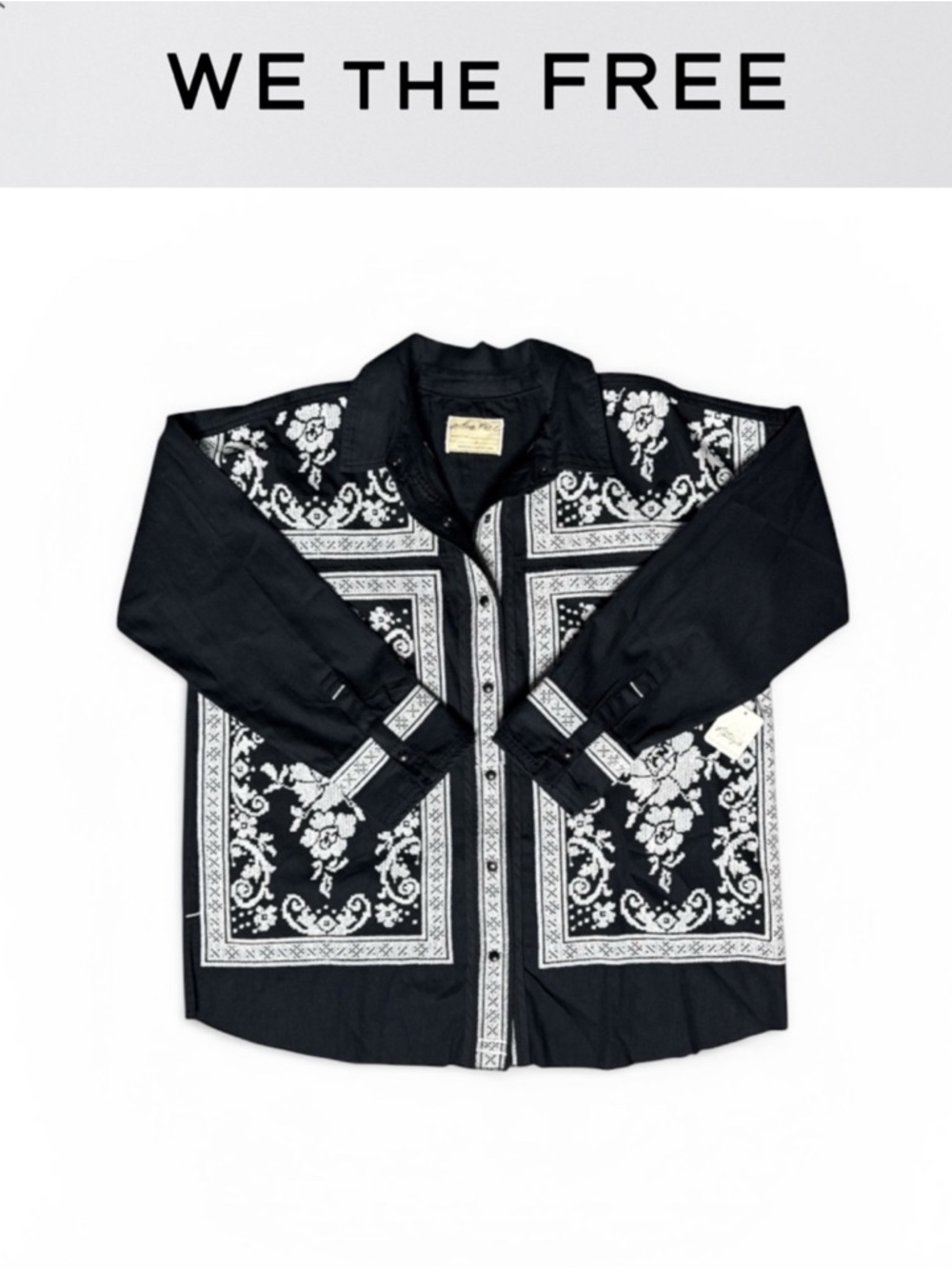 FREE PEOPLE WE THE FREE BLACK EMBROIDERED RANCHER SHIRT JACKET BOHO WESTERN NWT